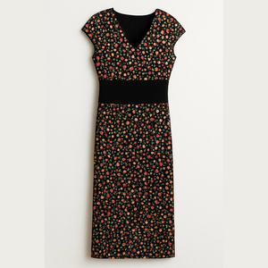 Tory Burch Black and Multicolor Floral Midi Dress
